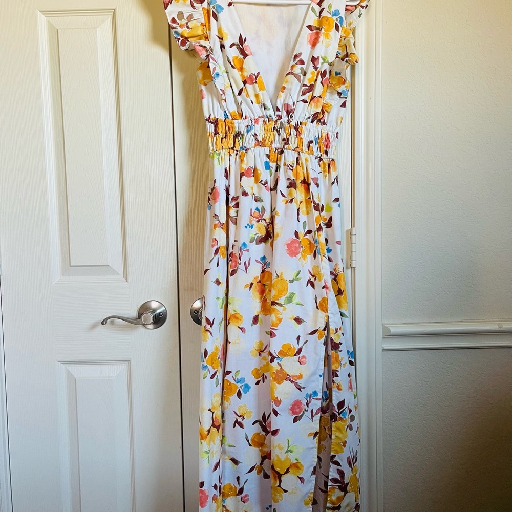 Abercrombie & Fitch White Floral Dress with Yellow and Pink Accents